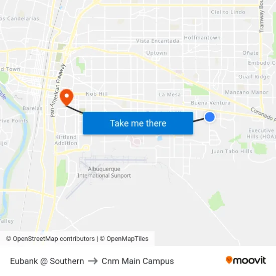 Eubank @ Southern to Cnm Main Campus map