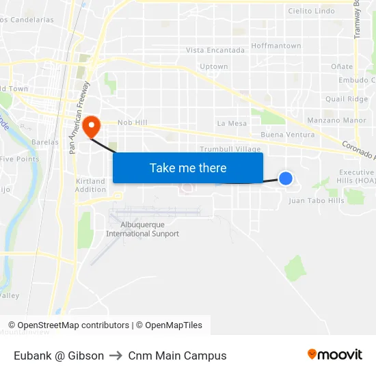 Eubank @ Gibson to Cnm Main Campus map