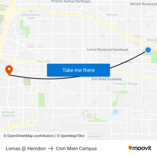 Lomas @ Herndon to Cnm Main Campus map