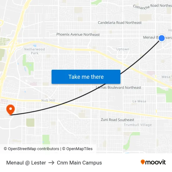 Menaul @ Lester to Cnm Main Campus map