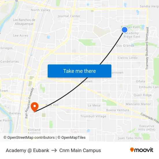 Academy @ Eubank to Cnm Main Campus map