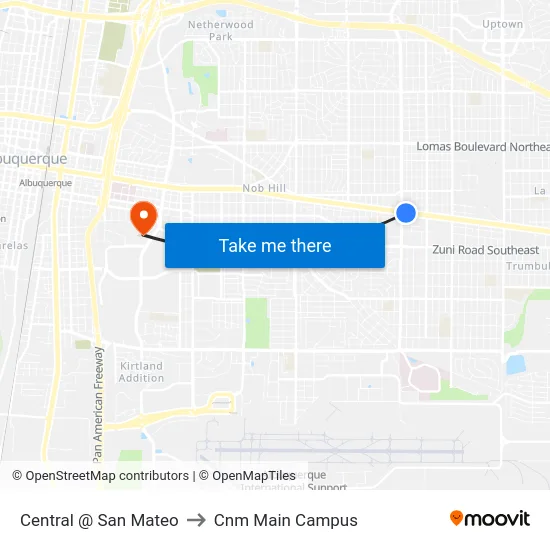 Central @ San Mateo to Cnm Main Campus map