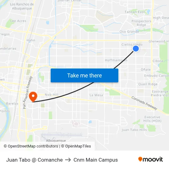 Juan Tabo @ Comanche to Cnm Main Campus map