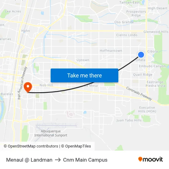Menaul @ Landman to Cnm Main Campus map