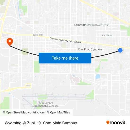 Wyoming @ Zuni to Cnm Main Campus map