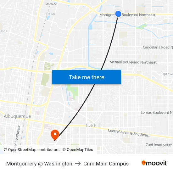 Montgomery @ Washington to Cnm Main Campus map