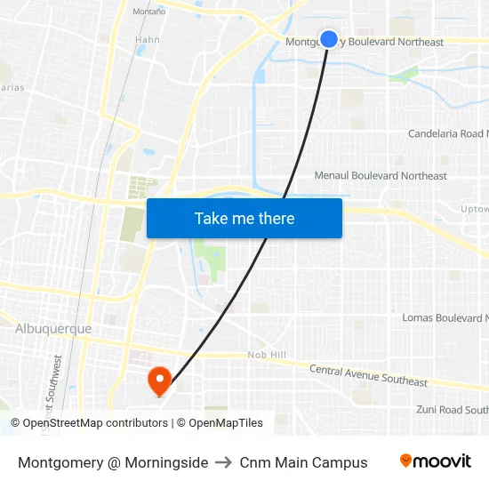 Montgomery @ Morningside to Cnm Main Campus map