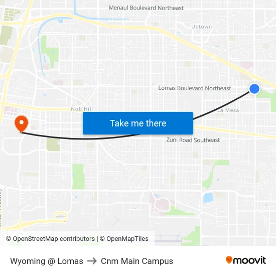 Wyoming @ Lomas to Cnm Main Campus map