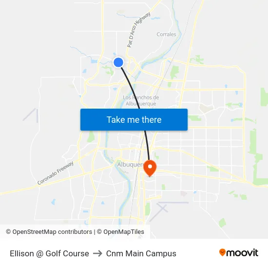 Ellison @ Golf Course to Cnm Main Campus map