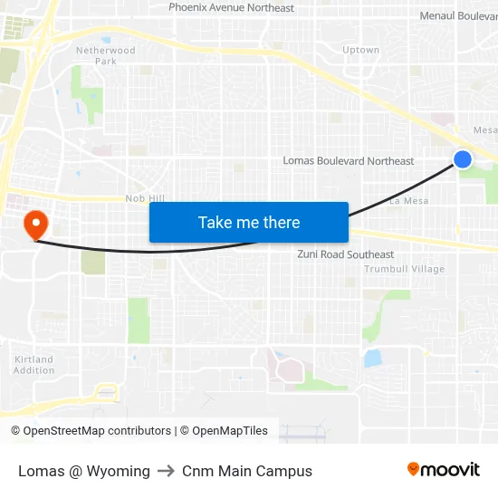 Lomas @ Wyoming to Cnm Main Campus map