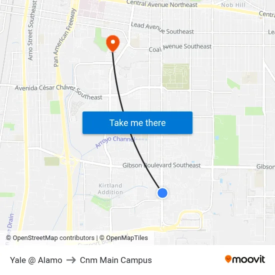 Yale @ Alamo to Cnm Main Campus map