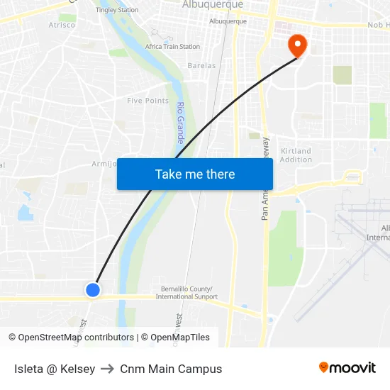 Isleta @ Kelsey to Cnm Main Campus map