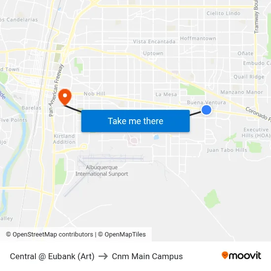 Central @ Eubank (Art) to Cnm Main Campus map