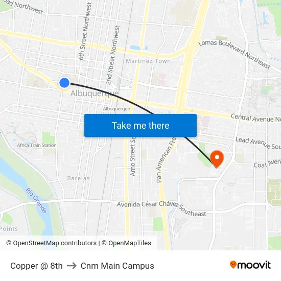 Copper @ 8th to Cnm Main Campus map