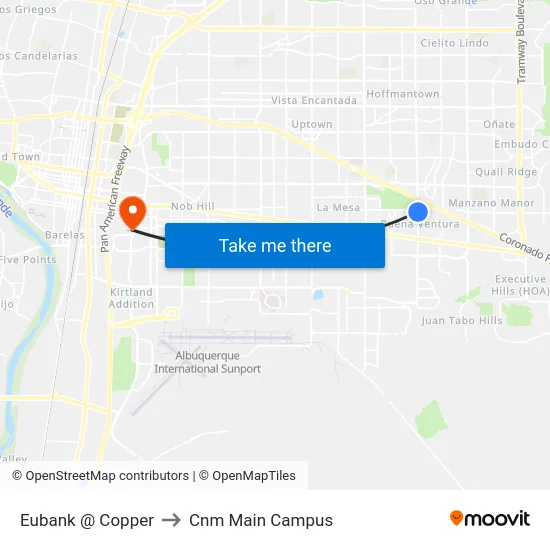 Eubank @ Copper to Cnm Main Campus map