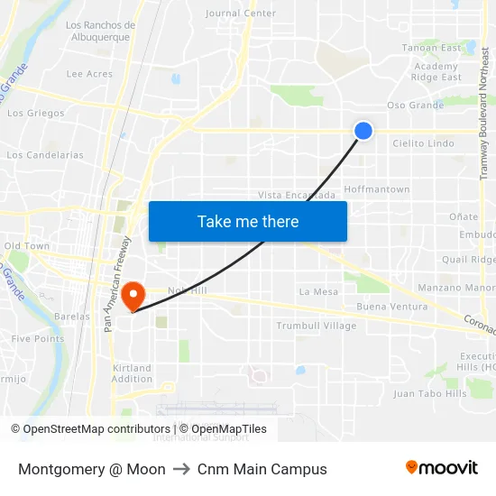 Montgomery @ Moon to Cnm Main Campus map
