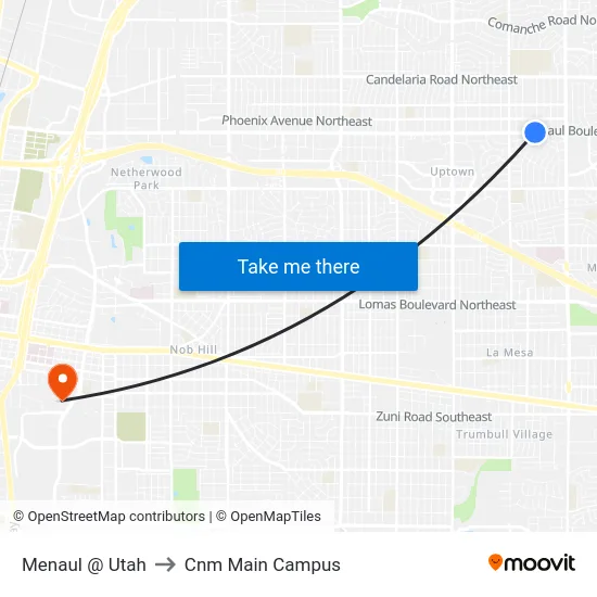 Menaul @ Utah to Cnm Main Campus map