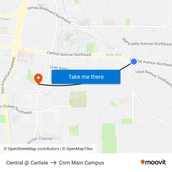 Central @ Carlisle to Cnm Main Campus map