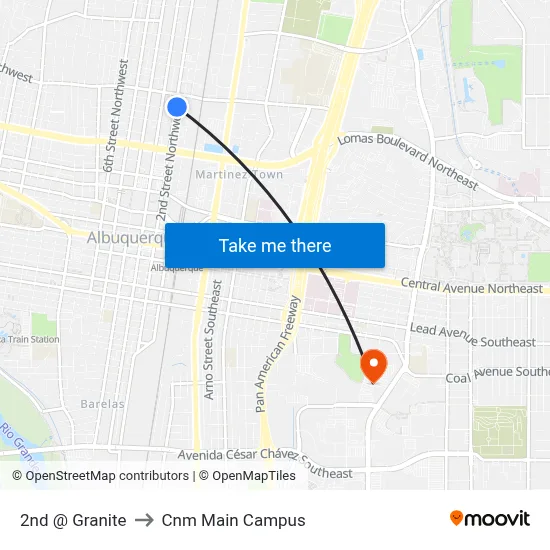 2nd @ Granite to Cnm Main Campus map