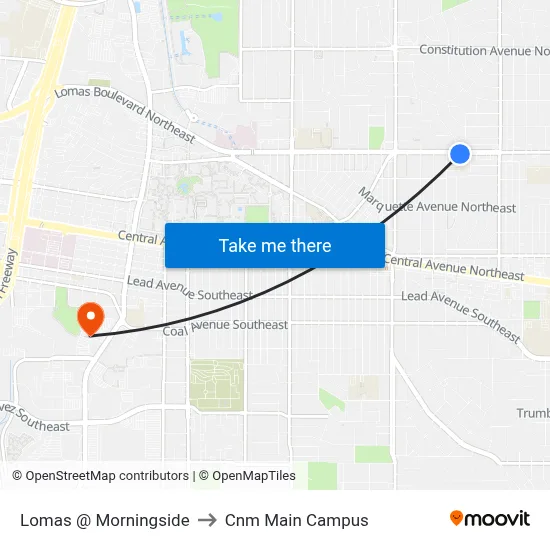 Lomas @ Morningside to Cnm Main Campus map