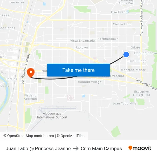 Juan Tabo @ Princess Jeanne to Cnm Main Campus map