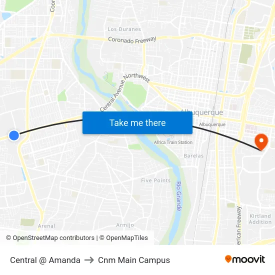 Central @ Amanda to Cnm Main Campus map