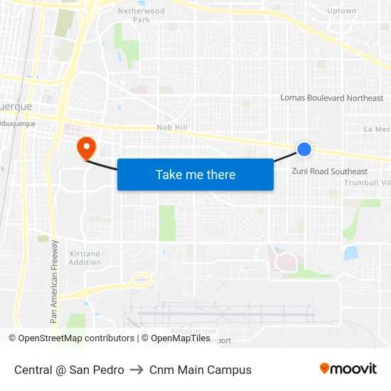 Central @ San Pedro to Cnm Main Campus map