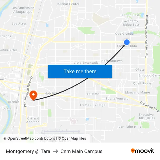 Montgomery @ Tara to Cnm Main Campus map