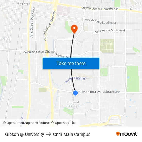 Gibson @ University to Cnm Main Campus map