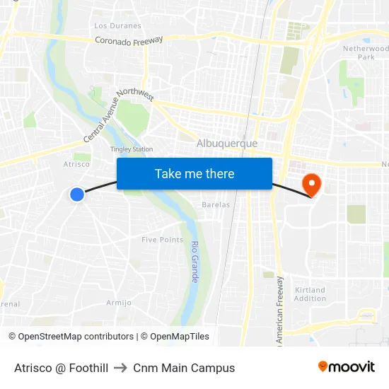 Atrisco @ Foothill to Cnm Main Campus map