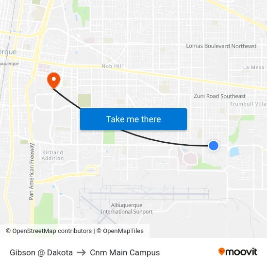 Gibson @ Dakota to Cnm Main Campus map