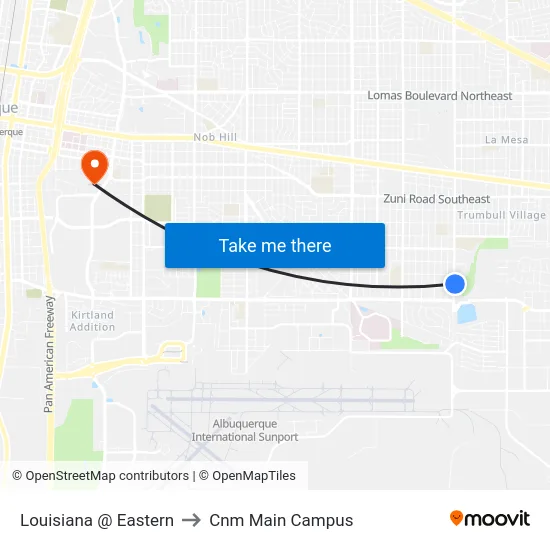 Louisiana @ Eastern to Cnm Main Campus map