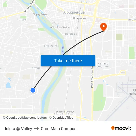 Isleta @ Valley to Cnm Main Campus map