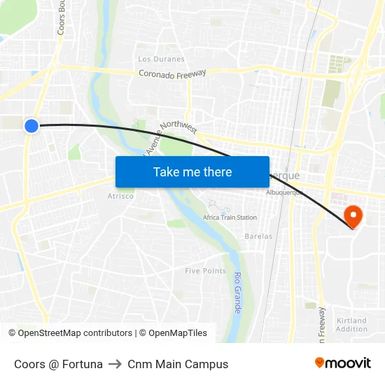 Coors @ Fortuna to Cnm Main Campus map