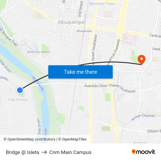 Bridge @ Isleta to Cnm Main Campus map