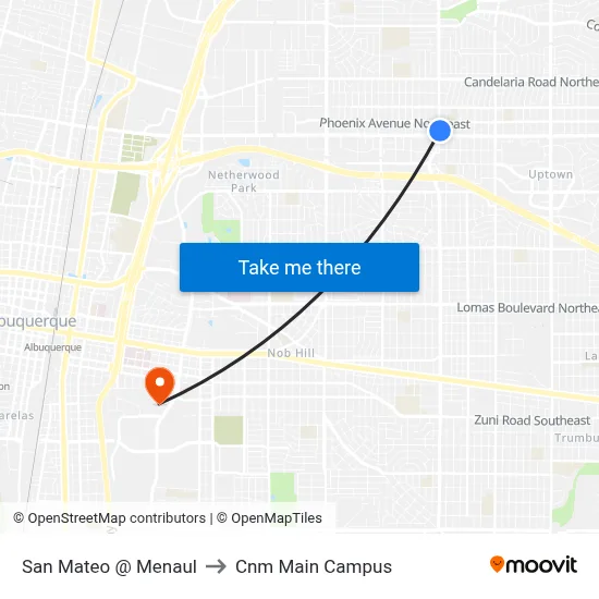 San Mateo @ Menaul to Cnm Main Campus map