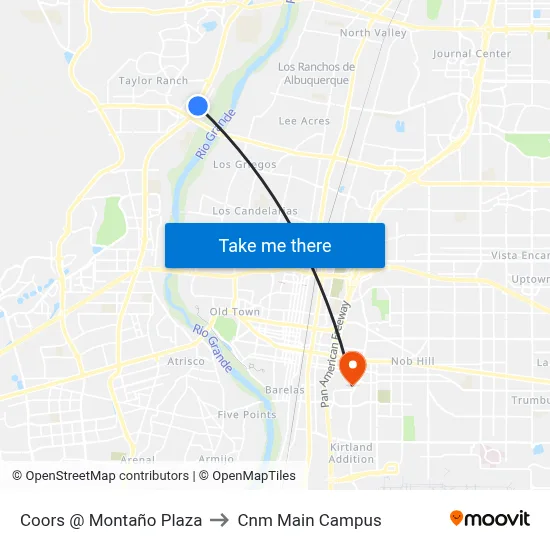 Coors @ Montaño Plaza to Cnm Main Campus map