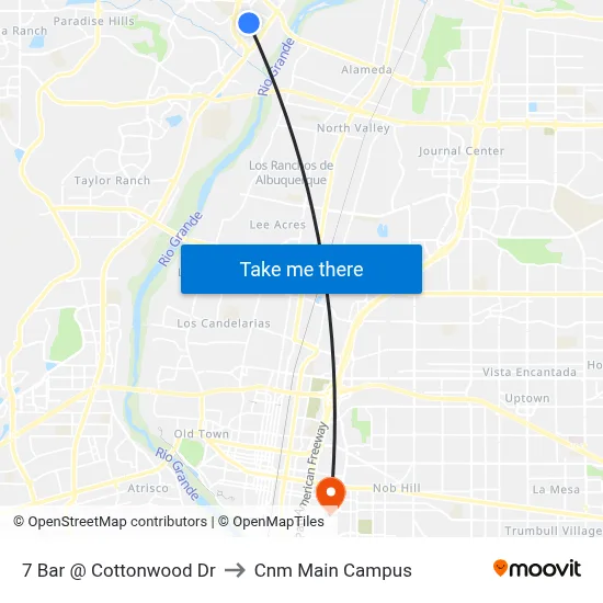 7 Bar @ Cottonwood Dr to Cnm Main Campus map