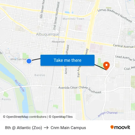8th @ Atlantic (Zoo) to Cnm Main Campus map