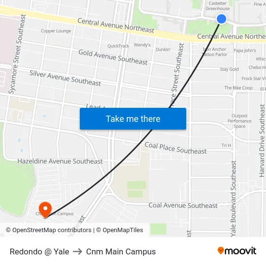 Redondo @ Yale to Cnm Main Campus map