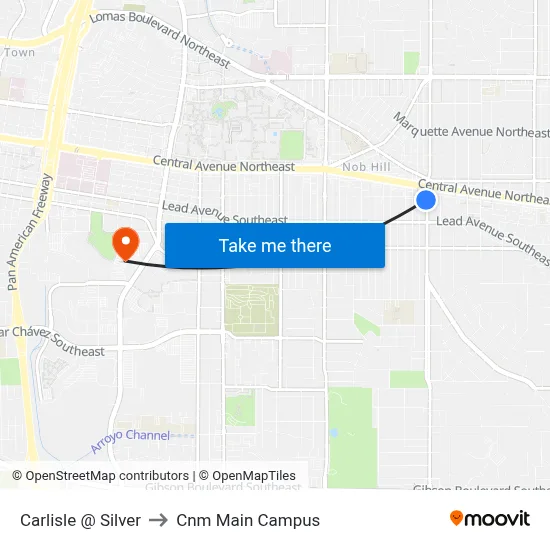 Carlisle @ Silver to Cnm Main Campus map
