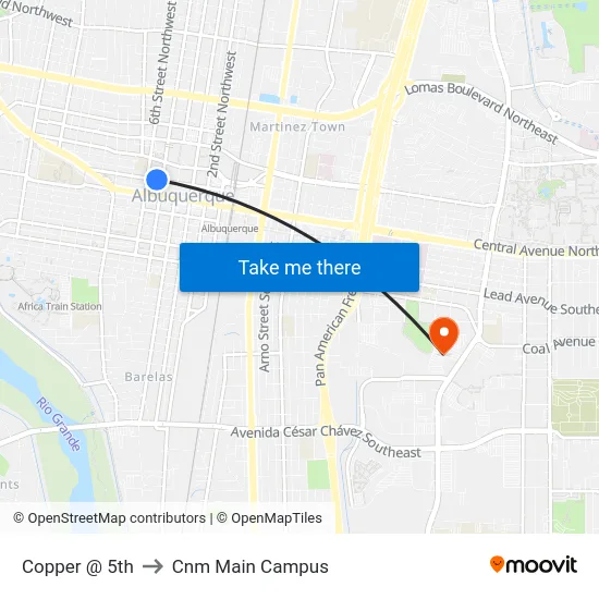 Copper @ 5th to Cnm Main Campus map