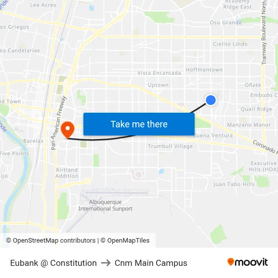 Eubank @ Constitution to Cnm Main Campus map