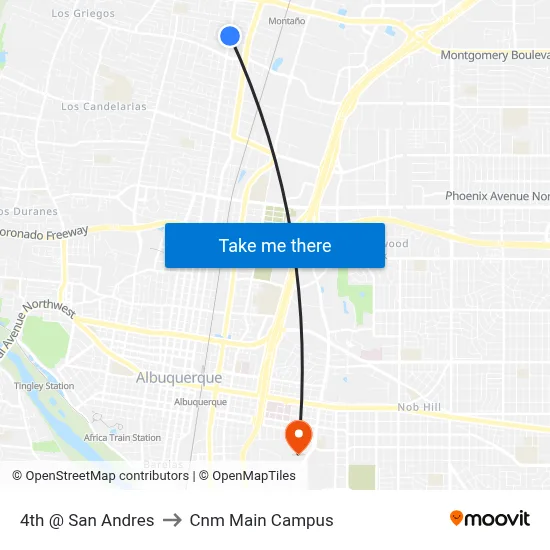 4th @ San Andres to Cnm Main Campus map