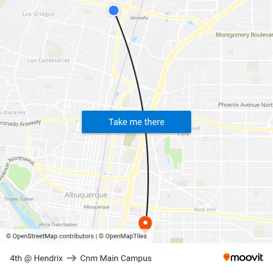 4th @ Hendrix to Cnm Main Campus map
