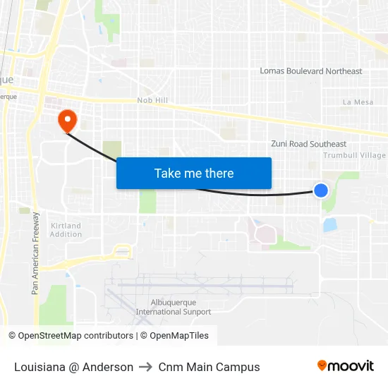 Louisiana @ Anderson to Cnm Main Campus map