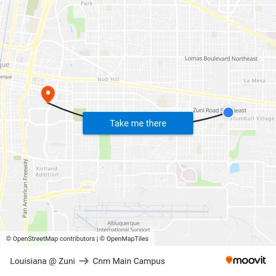 Louisiana @ Zuni to Cnm Main Campus map