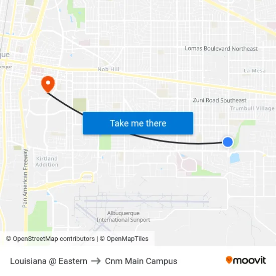 Louisiana @ Eastern to Cnm Main Campus map
