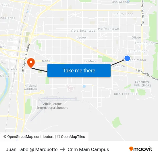 Juan Tabo @ Marquette to Cnm Main Campus map