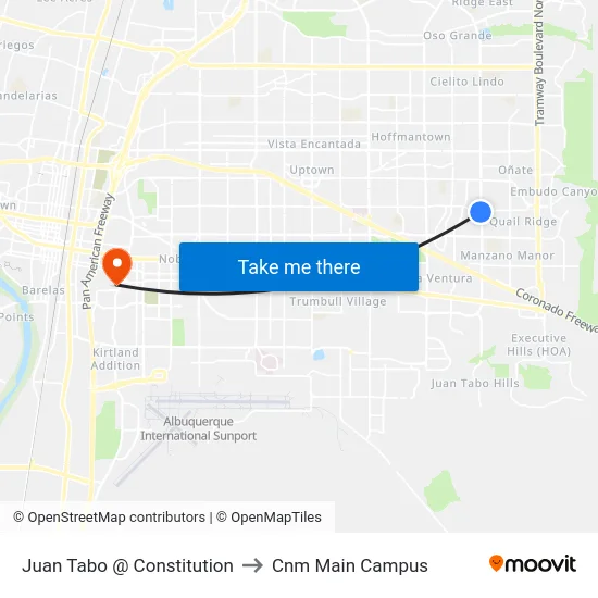 Juan Tabo @ Constitution to Cnm Main Campus map